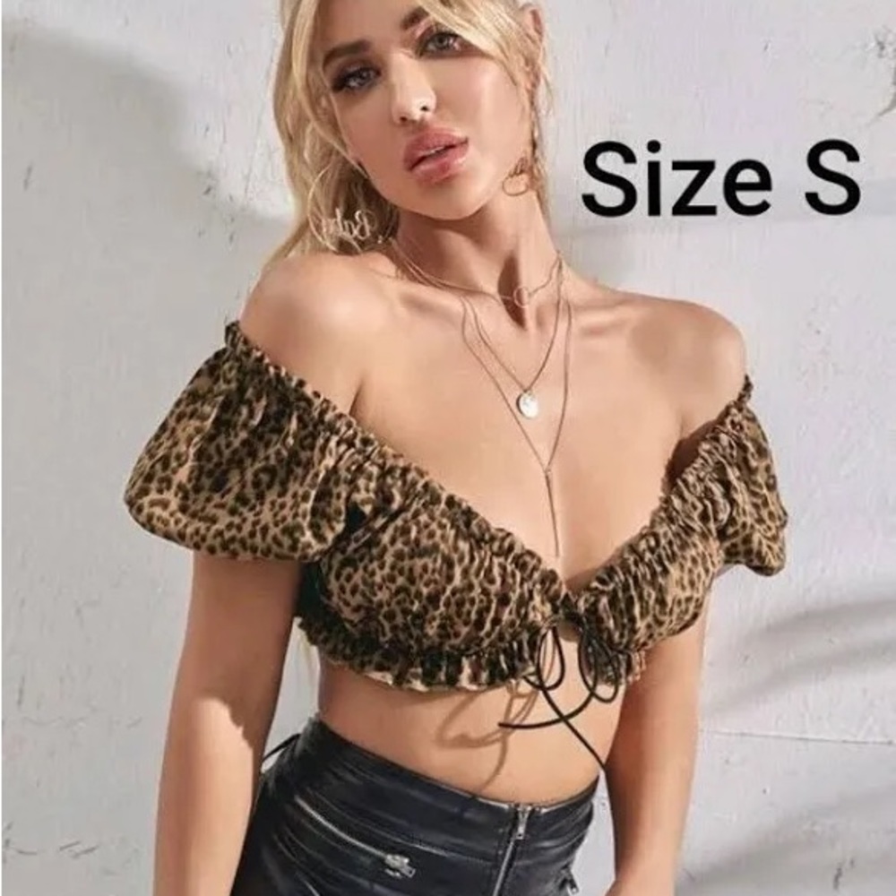 SHEIN Brown and Black Ruched Crop Top with Tie Front